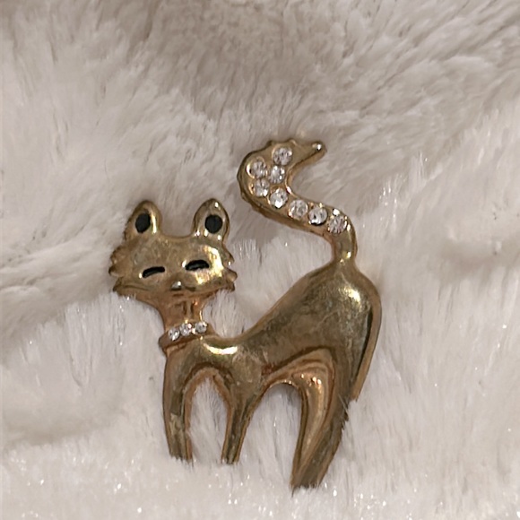 VINTAGE NEW FOX BROOCH  W RHINESTONE TAIL AND COLLAR NEW - Picture 7 of 11